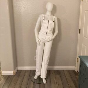 Amuse Society Paloma White Wide Leg High Waisted  Denim Overalls Medium